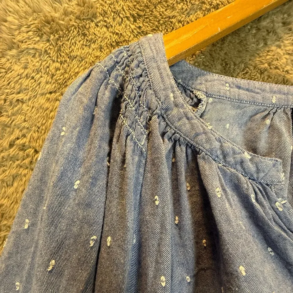 Lane Bryant Chambray Cotton Top Blouse Shirt Blue Popover Swing Size 22 24